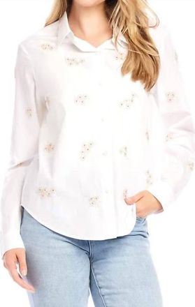 Karen Kane Oakley Embellished Button Up Shirt In Off White