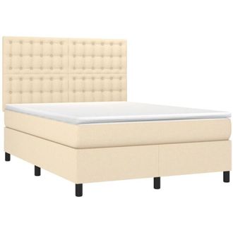 vidaXL Cama Box Spring Colch&oacute;n Y Luces Led Tela Crema 140x200 Cm Vidaxl