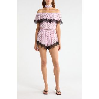 AFRM Emun Crocus Scarf Print Off the Shoulder Romper with Removable Scarf in Crocus Foulard at Nordstrom, Size X-Small