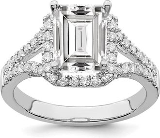 Diamond2Deal 14K White Gold 1/2 Ct Lab Grown Diamond Emerald Halo Engagement Ring