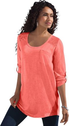 Roaman's Textured Lace Trimmed Tunic in Sunset Coral at Nordstrom, Size Medium
