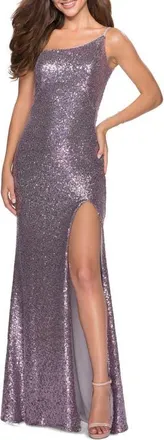 La Femme One-Shoulder Sequin Gown in Lavender/gray at Nordstrom, Size 12