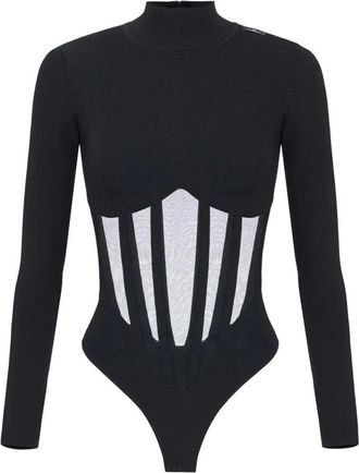 Elisabetta Franchi Tops, Dames, Zwart, XL, Nylon, Gebreide Bustier Bodysuit