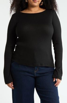 Renee C Long Sleeve Ribbed Top in Black at Nordstrom Rack, Size 3 X