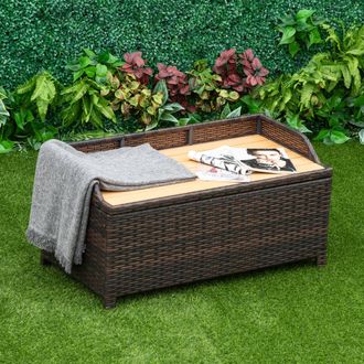 OUTSUNNY Garden Rattan Storage Box Bench Seat 2 Seater Waterproof Patio Organiser Wicker in Brown
