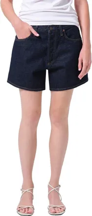 A Gold E Leith High Waist Relaxed Long Denim Shorts in Rinse Dk Basic Ind Rinse at Nordstrom, Size 31