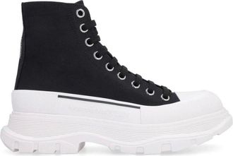 Alexander McQueen Alexander McQueen, Sneakers, female, Black, Size: 9 1/2 US Canvas High Top Sneakers with Rubber Sole