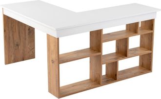 Calicosy Scrivania Angolare Con Vani Portaoggetti, Decorazione Bianca E Pino Atlantico L130 Cm - Vesper