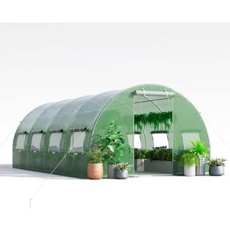 Costway Costway - Invernadero T&uacute;nel Exterior, 600 X 300 X 200 Cm Con 10 Ventanas Enrollables, 2 Puertas Con Cremallera, Estructura De Acero Galvanizado, Carpa