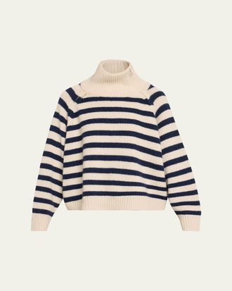Nili Lotan Raelyn Striped Zip Turtleneck Cashmere Sweater