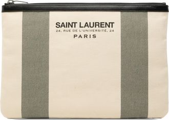 Saint Laurent Womens Pre-owned Canvas Beach Zip Clutch - Ivory Textile - One Size