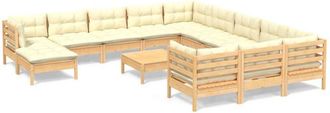 vidaXL Muebles De Jard&iacute;n 13 Piezas Cojines Madera De Pino Color Crema Vidaxl