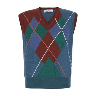 Vivienne Westwood Chaleco de punto de lana con rombos bordados - Knitwear - Hombre - Multicolor - XL