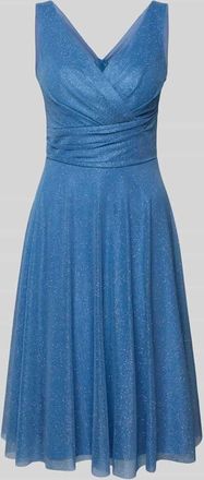 Troyden Collection Knielanges Cocktailkleid mit V-Ausschnitt in Rauchblau, Gr&ouml;&szlig;e 32