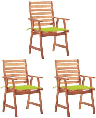 vidaXL Sillas De Comedor Para Jard&iacute;n 3 Piezas Con Almohadillas Masivas