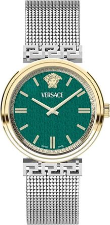 Versace Groene wijzerplaat roestvrijstalen analoge horloge - Dames - Horloges - Grijs - ONE Size - Accessoires