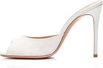 Generic White,7.5 UK,Womens Pumps Peep Open Toe Stiletto High Heels Slip On Backless Slides Summer Formal Wedding Party Dress Sandals Shoes