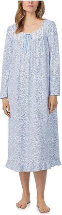 Eileen West Cotton Knit Long Sleeve Long Nightgown Womens Clothing White Ditsy : XL