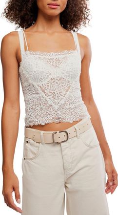 Free People Love and Lace Semi Sheer Crop Camisole in Clean Ivory at Nordstrom, Size X-Small
