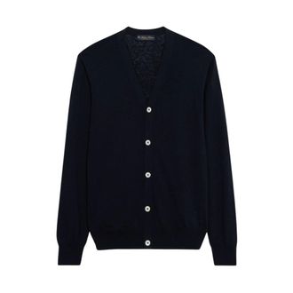Brooks Brothers V-Neck Cotton-Linen Cardigan - male - Brooks Brothers - Cardigans - Blue - 2XL - Knitwear