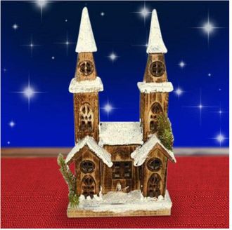Trade Shop Trade Shop - Casetta Legno Innevata Luminosa Con 2 Torri Altezza 40 Cm Decorazioni Natalizie