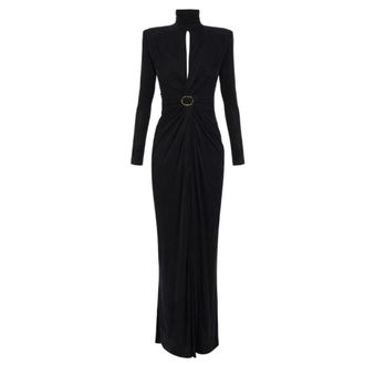 Elisabetta Franchi Gowns, female, Black, S, Black Evening Dress with Draping