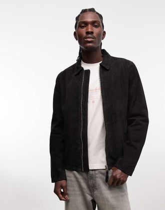 Schott NYC Giacca harrington in vero camoscio nera-Nero