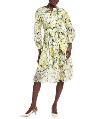 Teri Jon by Rickie Freeman Eyelet-Trim Midi Dress