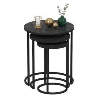 Dmora Mesas De Centro Daiano, Set De 3 Piezas, Forma Redonda, Tablero De Madera Noble, 50x50x58h Cm Negro