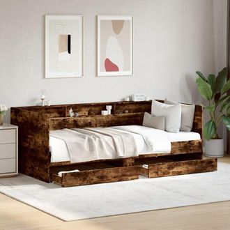 vidaXL Sof&aacute; Cama Con Cajones Sin Colch&oacute;n Roble Ahumado 90x200 Cm Vidaxl