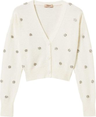 Twin-Set Cropped Cardigan With Fluffy Texture And Sparkling Embellishments