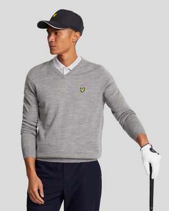 Lyle & Scott Mens Golf Wool Blend V Neck Jumper - Grey - Size X-Small