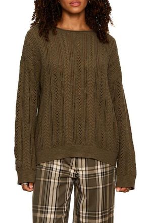 Sanctuary Cable Stitch Cotton Sweater in Green at Nordstrom, Size X-Small