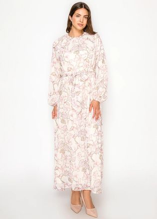 YAL New York Pink Floral Maxi Dress with Ruffle Neckline