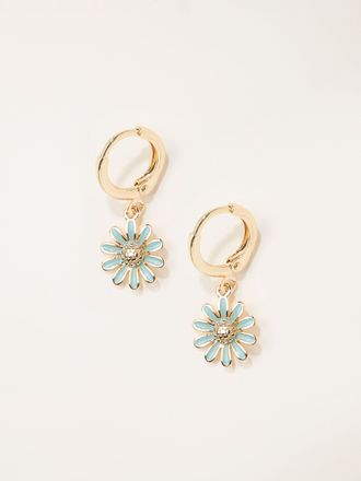 Fat Face FatFace Green Daisy Drop Hoop Earrings
