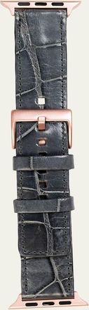 Abas Mens Apple Watch Alligator Watch Strap, Rose Gold Finish