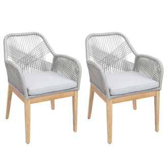 Hhg Lote De 2 Sillas De Jard&iacute;n Hhg 678b, Sill&oacute;n De Exterior, Mimbre De Cuerda Resistente A La Intemperie Madera De Cuerda Acacia, Gris Claro Cojines Gris 