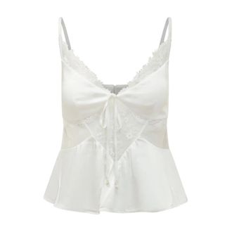 Self Portrait Tops, Dames, Wit, S, Satijn, Satijnen Kanten Slip Cami