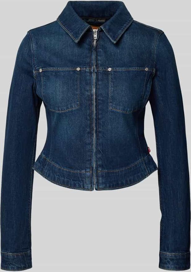 Jeansjacke mit Rei&szlig;verschluss und Label-Detail in Dunkelblau, Gr&ouml;&szlig;e S