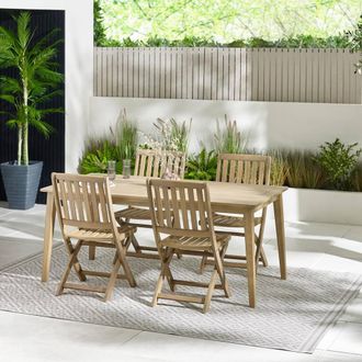 Furniturebox Asa + Hamburg Wood Table & 4 Chairs Outdoor Dining Set in Light Brown
