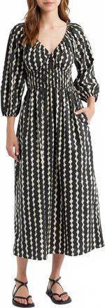 Rails Paio Abstract Print Long Sleeve Midi Dress In Painted Noir