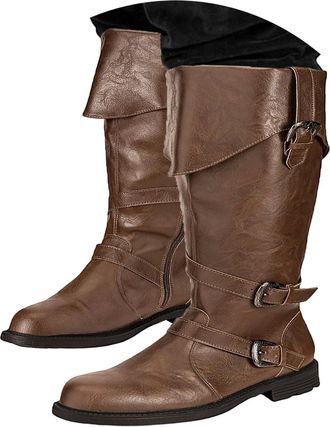 Generic Medieval Boots Mens Medieval Boots Renaissance Pirate Costume Faux Leather Boot Halloween Viking Cosplay Shoes Back Knee High Fashion Boot Faux Leathe