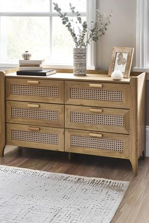 Julian Bowen Sydney Rattan Print 6 Drawer Wide Chest in Light Oak