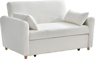 Vente-Unique Sof&aacute; cama de 2 plazas de tela rizada blanco AYLA