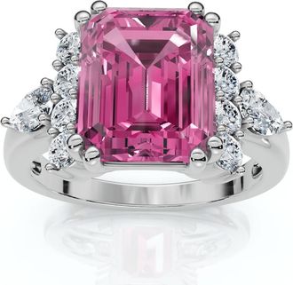 Pompeii3 Pink Topaz 10x8mm & Diamond Ring 14k Gold Lab Grown EF/VS