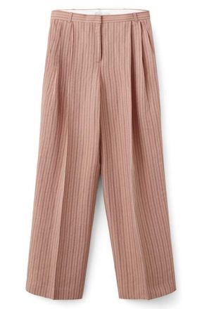 Mango Stripe Linen Blend Suit Pants in Pink at Nordstrom, Size 10