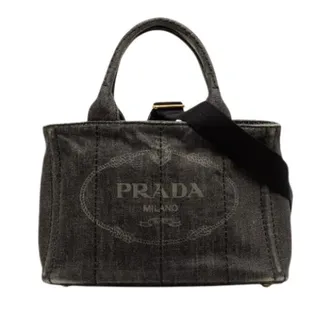 Prada Pre-owned Tote Bags, female, Black, Size: ONE SIZE Pre-owned Canapa Denim 2way Handbag