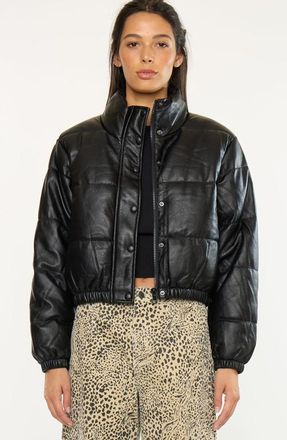 Kancan Taylor Cropped Faux Leather Puffer Jacket in Black at Nordstrom, Size X-Large