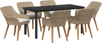 vidaXL Garden Dining Set with Cushion 7 pcs Beige Poly Rattan Vidaxl