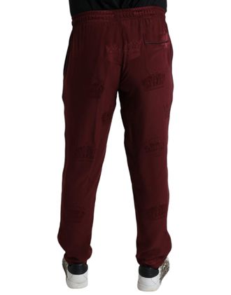 Dolce & Gabbana Mens Maroon Crown Pattern Silk Pajama Pants